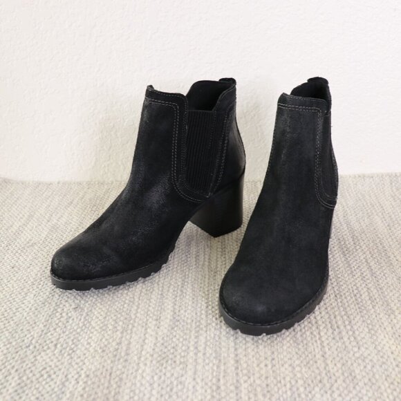 Clarks Leda Up Black Suede Ankle Boots Women’s Size 10 Chunky Block Heel - Picture 11 of 15